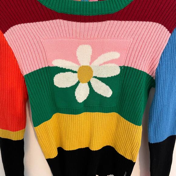 UNIF Dolly Sweater Womens Medium Rainbow Striped Daisy Flower Knit Top Grunge - Picture 3 of 7